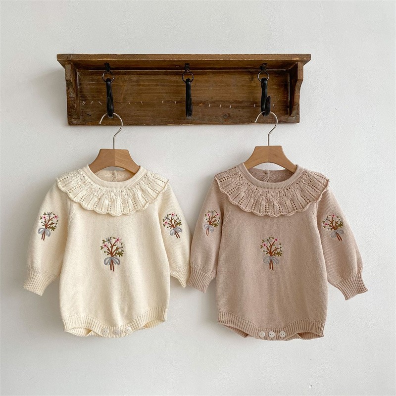 Осенний Новый Вязаный комбинез – обзор и цена Newborn Baby Girl Romper Floral